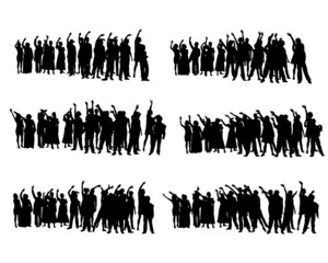 Big crowds people on street. Isolated silhouette on a white background