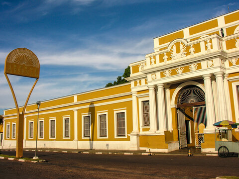 Cuiaba, Mato Grosso, Brazil, April 24, 2006. Facade and entrance of Sesc Arsenal cultural center. in Cuiaba city, Mato Grosso state