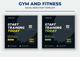 Start training today social media post, gym and fitness social media post and flyer