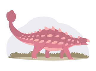 Ankylosaurus with a dangerous tail. Herbivorous dinosaur of the Jurassic period. Vector cartoon isolated illustration. White background