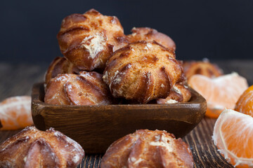 small cakes with custard dough and milk filling