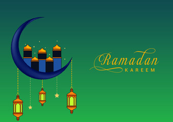 Obraz premium Ramadan Kareem banner with hanging lamp premium design