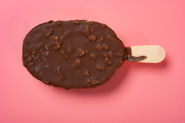 top view fresh chocolate outer popsicle on pink background