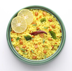 Indian lemon rice traditional south Indian food,Lemon rice.Chitranna or Indian lemon rice, a traditional south Indian vegetarian breakfast.