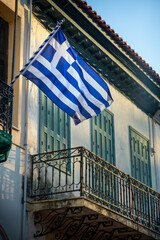 Greek flag on the balcony