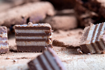 multi-layered sweets made of cream and chocolate layers