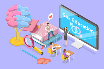 3D Isometric Flat Vector Conceptual Illustration of Sex Education, Sexual Health Teaching