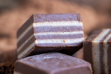 multi-layered sweets made of cream and chocolate layers