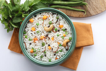Mix vegetable pulao, an Indian meal Veg biryani 