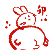 シンプルなうさぎの和風イラスト　卯年　朱色の兎のキャラクター
