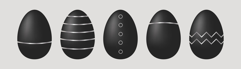 Black Easter eggs. Elegant design for postcard, invitation, illustration or website. Festive decor. Vector gradient, glitter.
