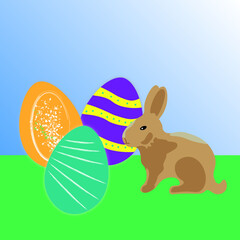 Easter eggs and funny bunny colorful