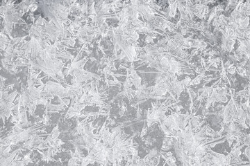 Texture of frozen ice in nature close-up as background