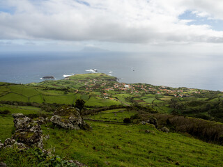 Fototapeta na wymiar North coast of Flores island, with the parish of Ponta Delgada next to the coast Flores Islands, Portugal.