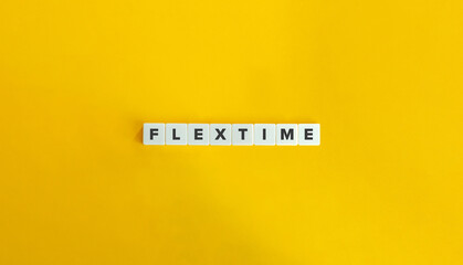 Flextime or Flexitime Banner. Letter Tiles on Yellow Background. Minimal Aesthetics.