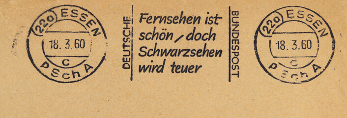 briefmarke stamp vintage retro alt old gestempelt used frankiert cancel papier paper slogan werbung...