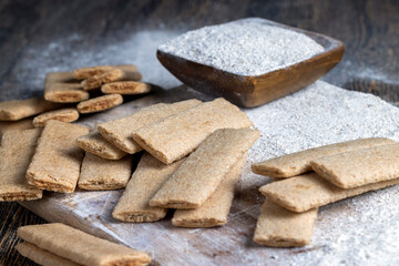 wheat long cookies stuffed with mashed different fruits