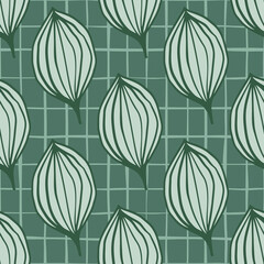 Fototapeta premium Exotic outline leaves seamless pattern. Abstract floral background.