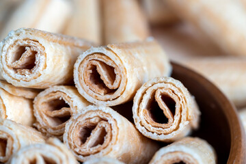 wheat waffles twisted during dessert preparation