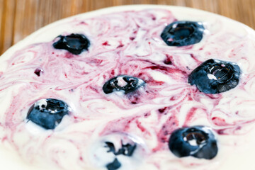 ripe and healthy blueberries with sauce and harvested