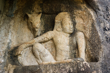 Man with horse head stone carving, Issuruminiya temple, Sri Lanka