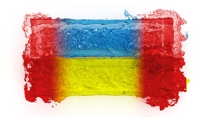 Ukrainian flag formed by colorful fluids, metaphor of resistance and strength to the Russian invasion, strength for peace, 3d rendering, 3d illustration