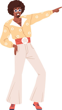 Stylish African American Man Dancing Disco Cartoon Illustration