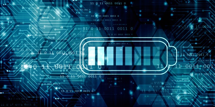 2d rendering Electrical energy and power supply source concept, accumulator battery with charging level indicator
   