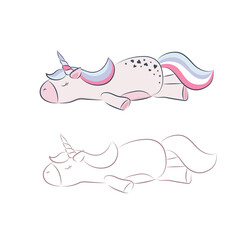Cute Unicorn Sleeping Cartoon Vector Icon Illustration. Animal Nature Icon Concept Isolated Premium Vector. Flat Cartoon Style