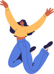 Happy Energetic Young Woman in Free Pose Cartoon Illustration © Good Studio