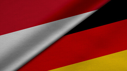3D Rendering of two flags from Republic of Indonesia and Republic of Germany together with fabric texture, bilateral relations, peace and conflict between countries, great for background