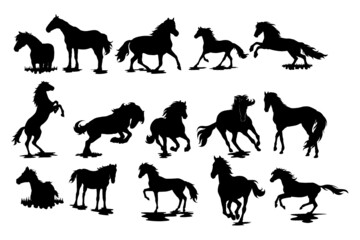 set of horse silhouettes vector