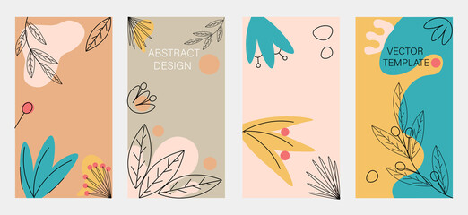 Fototapeta na wymiar Bundle of creative stories templates with copy space for text.Modern vector layouts with hand drawn organic shapes and textures.Trendy design for social media marketing,digital post,prints,banners.