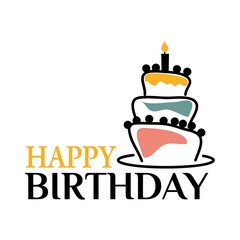 Happy Birthday text and birthday cake icon.  Vector Illustration on white background.