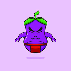 Eggplant sumo cute character emotion emoticon logo design vector. Colorful sticker art with soft background.