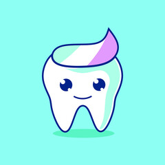 Teeth tooth cute character emotion emoticon logo design vector. Colorful sticker art with soft background.