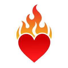 Burning Heart on fire vector red illustration red flame Flat design style Logo Icon Clipart