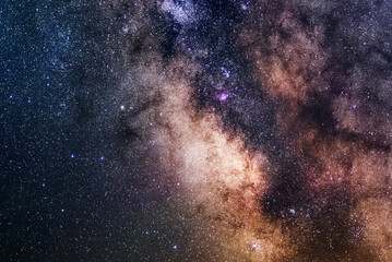 Lagoon nebula. Landscape with Milky way galaxy. Night sky with stars. galaxy M87