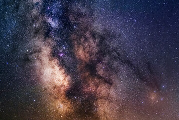 Milky way galactic center. Landscape with Milky way galaxy. Night sky with stars. galaxy M87