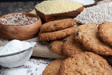wheat-oatmeal cookies with peanuts, closeup