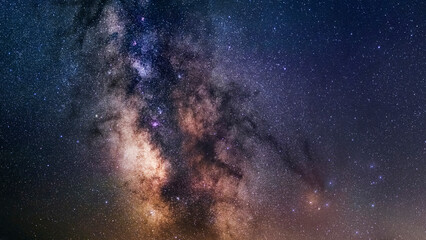 Landscape with Milky way galaxy. Milky way galactic center. 
