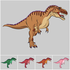 different color T- Rex dinosaur set - Isolated on light background - carnivorous dinosaur collection set - Dinosaur and prehistoric reptile animal