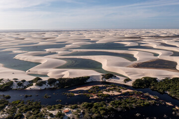 Foto aérea do Parque Nacional dos Lençóis Maranhenses, na cidade de Santo Amaro, Maranhão -...