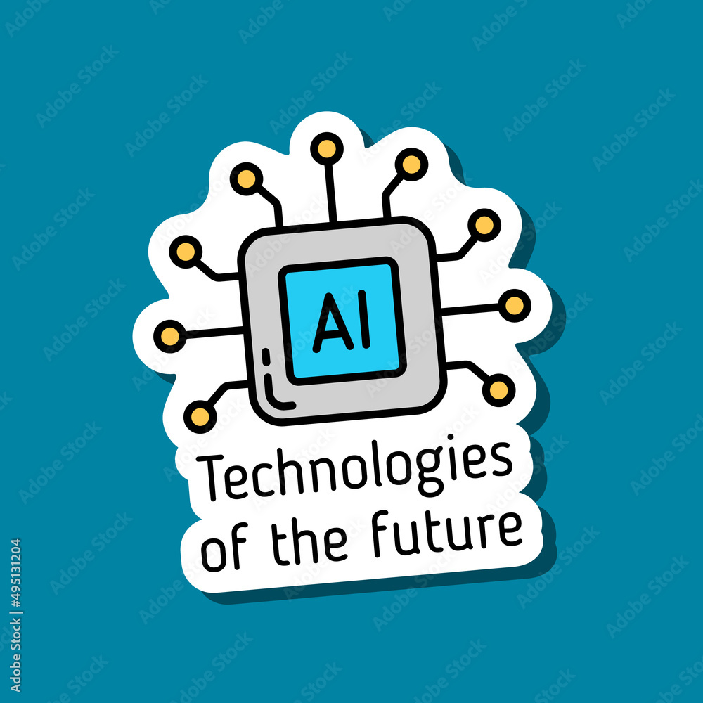 Aufkleber artificial intellegence color vector sticker. technologies of the future sticker with lettering. cpu