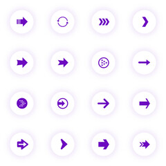 arrows purple color vector icons on light round buttons with purple shadow. arrows icon set for web, mobile apps, ui design and print