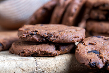 sweet crispy dessert of chocolate cookies with chocolate