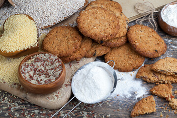 wheat-oatmeal cookies with peanuts, closeup