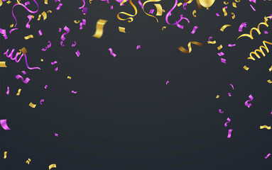 New Birthday celebration with colorful confetti.Color Glossy Balloons and ribbons/Happy greeting card