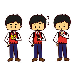 School kids student character vector set. School boy with 3 different standing poses. Isolated character. Vector Illustration. EPS10.
