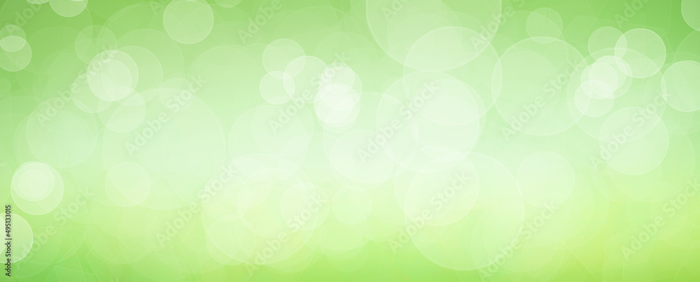 Poster computer graphic of green sky and hexagonal bokeh effect. spring or summer abstract background.